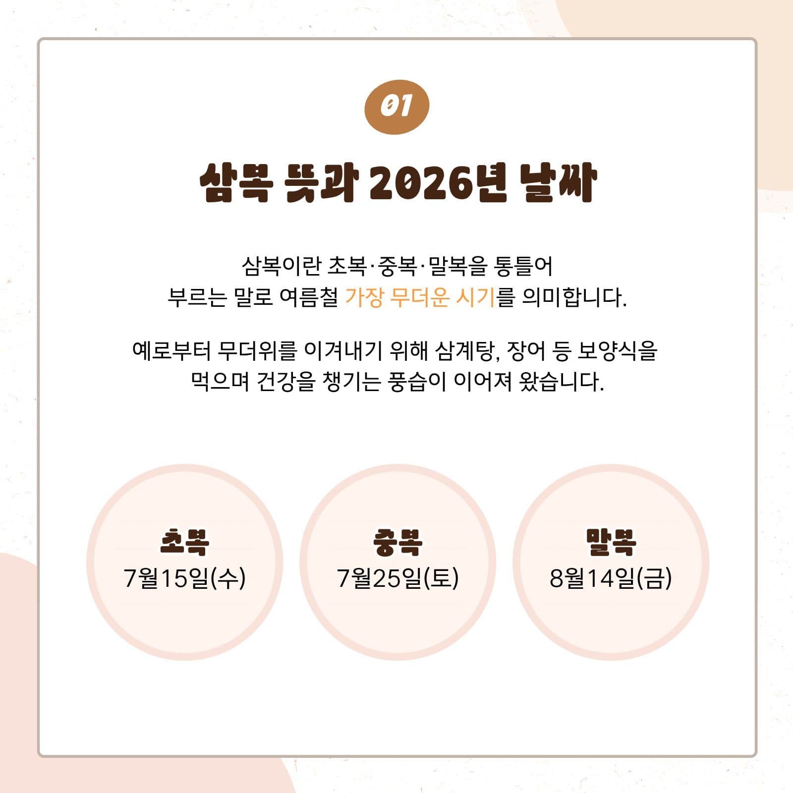 복날 날짜와 추천 메뉴 카드뉴스