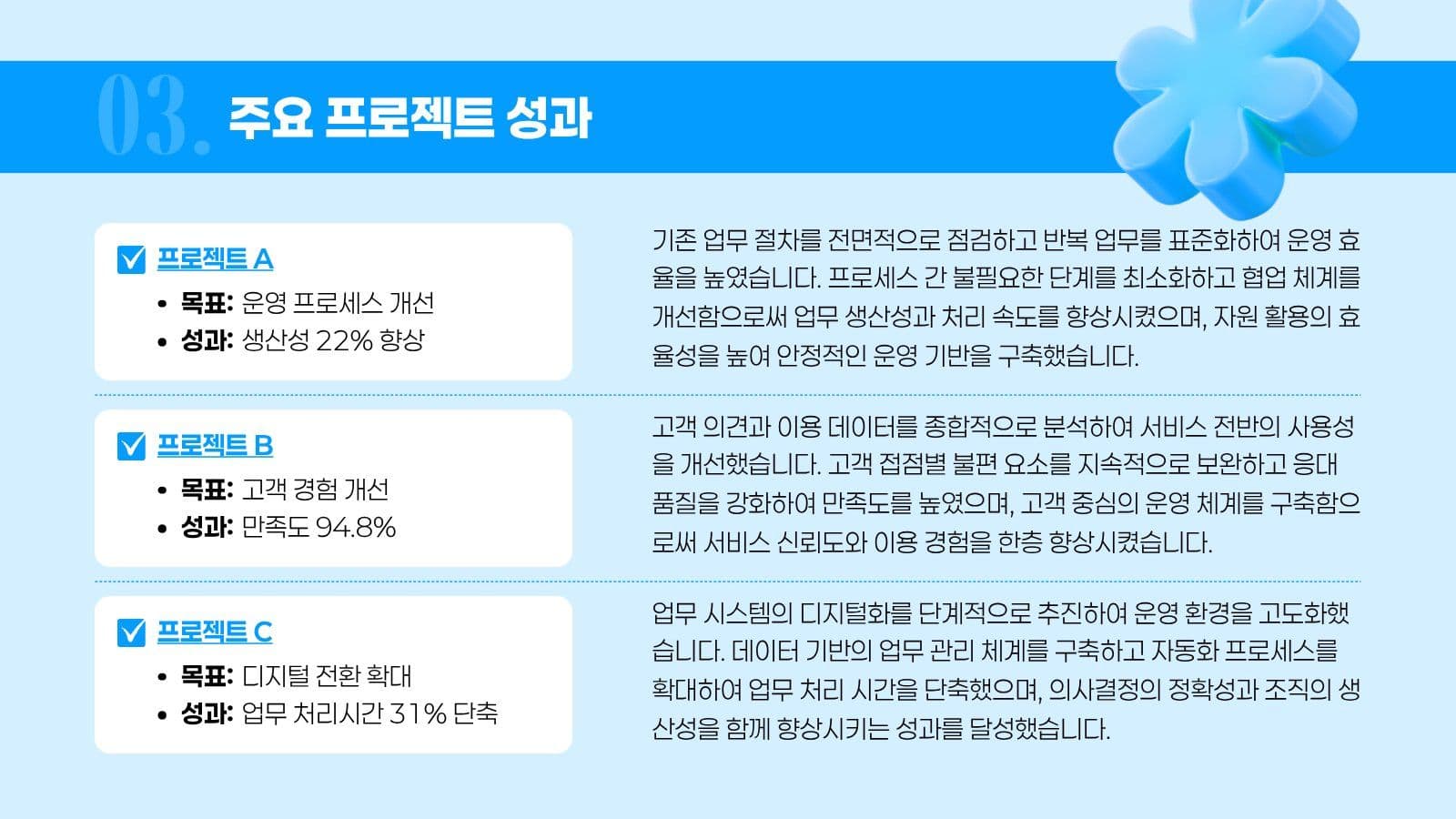 하늘색 성과 보고서 프레젠테이션