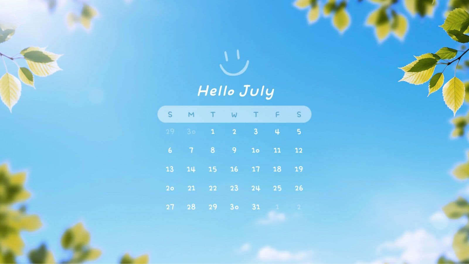 푸른 여름 하늘 7월 달력 배경화면