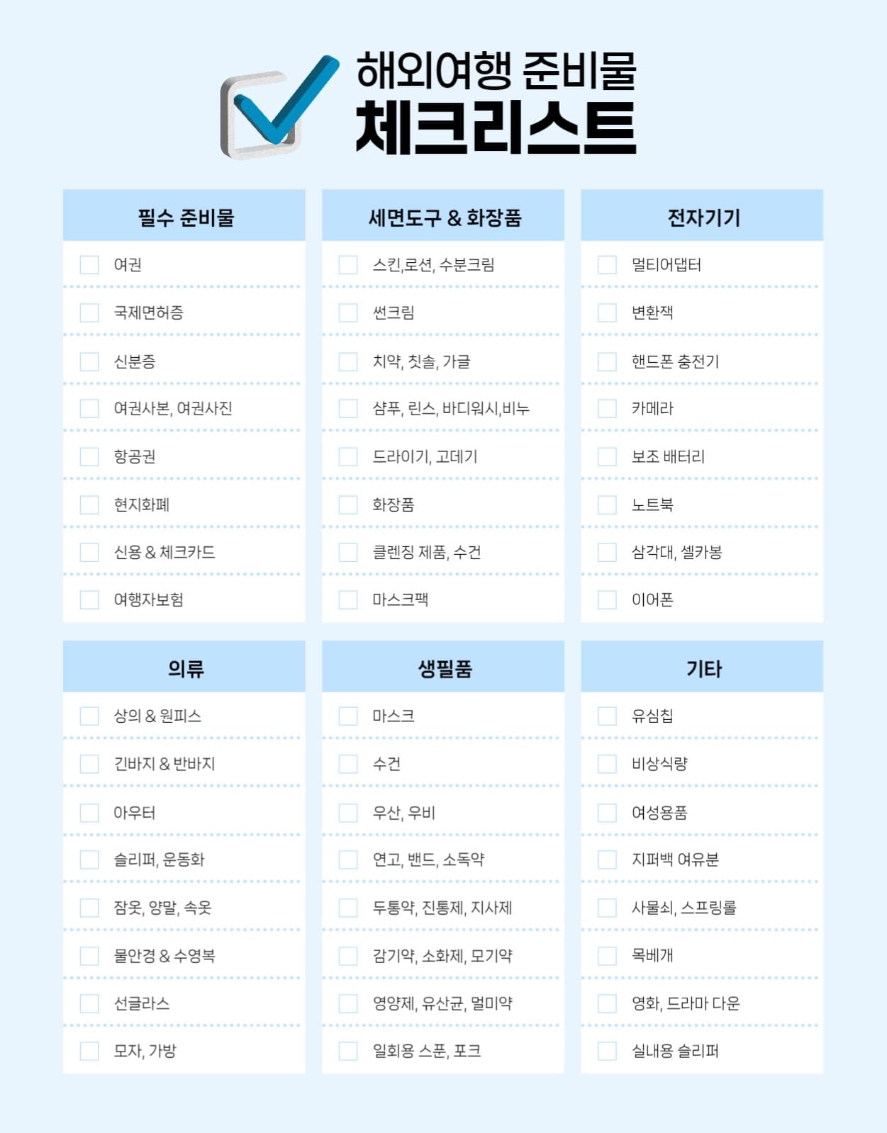 여행준비물 체크리스트
