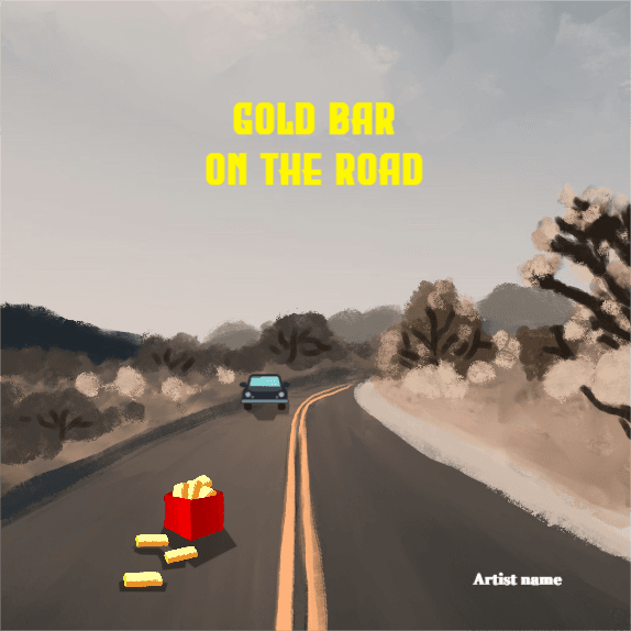 Gold bar on the road