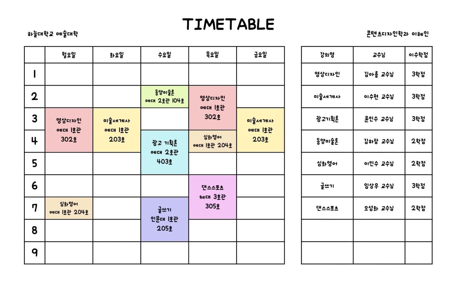 강의 시간표 TIMETABLE 굿노트