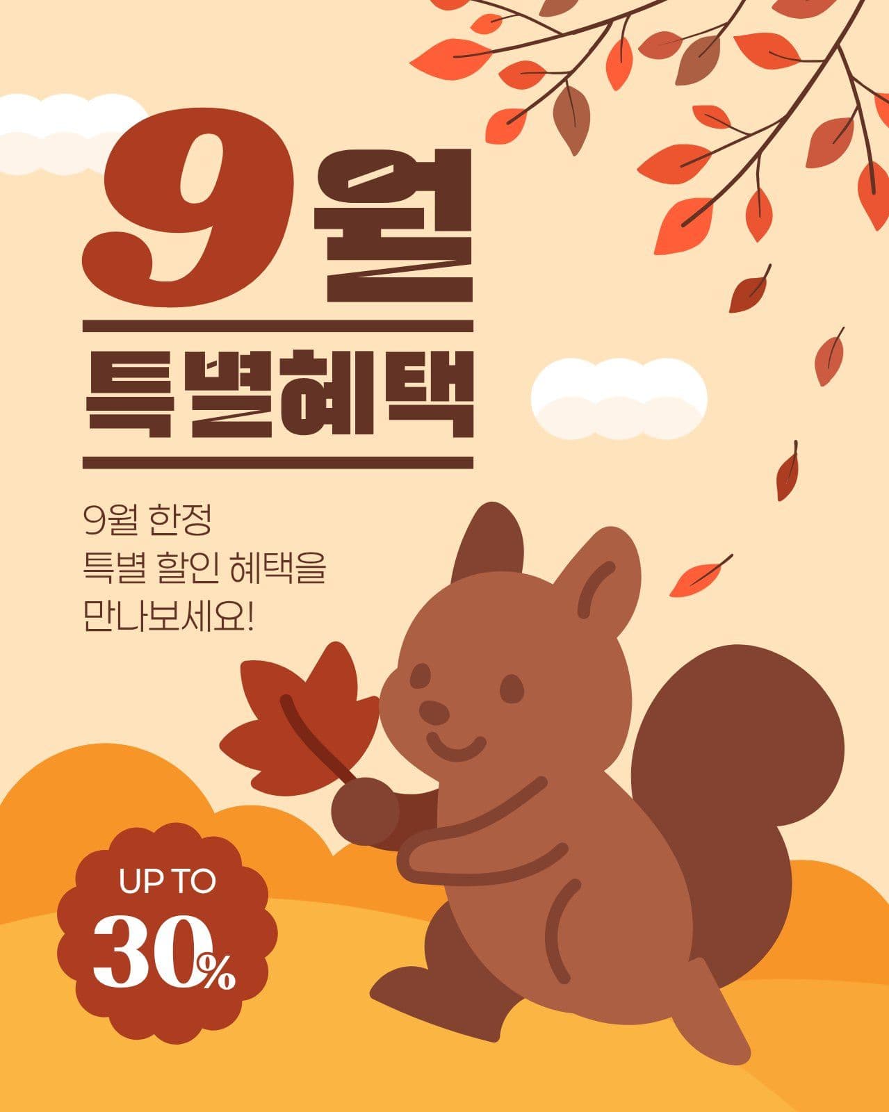 갈색 노란색 9월 혜택
