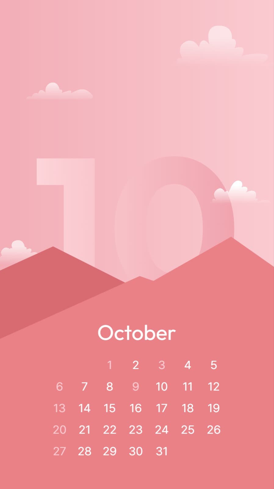 10월 핑크달력 배경화면