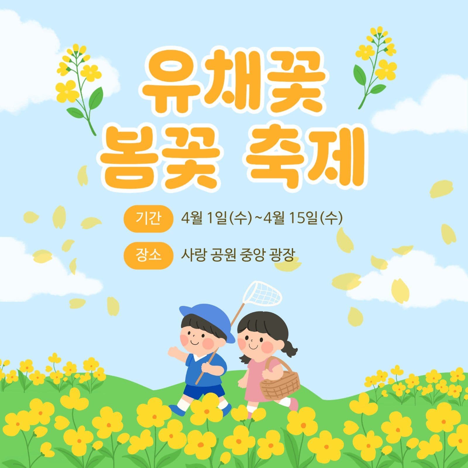 하늘색 아기자기한 유채꽃 축제 안내