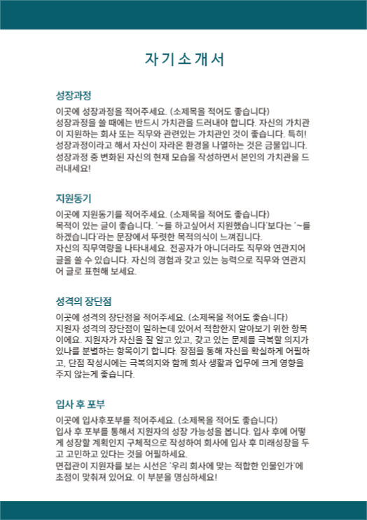 심플 이력서, 자소서
