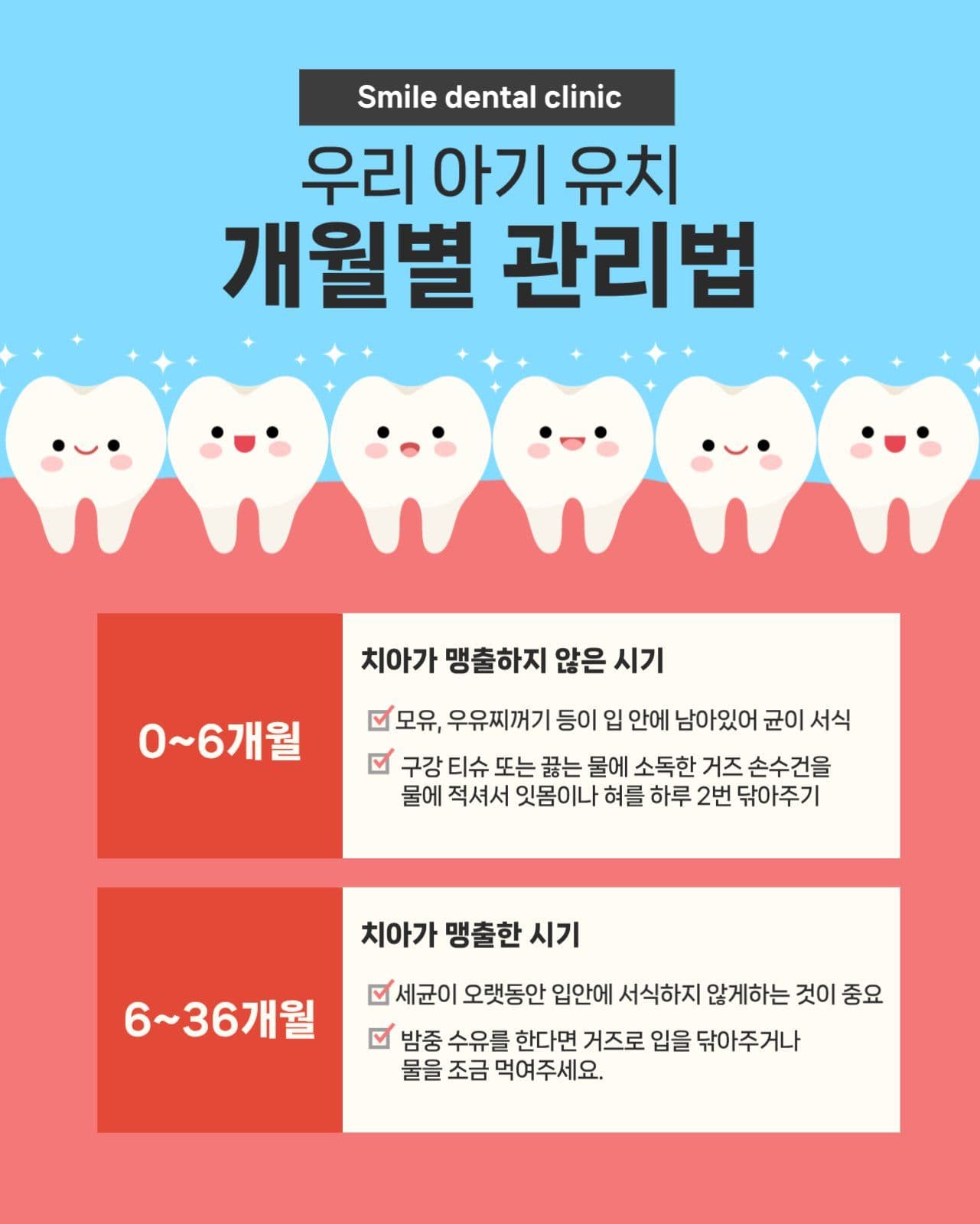 아기 유치 개월별 관리법