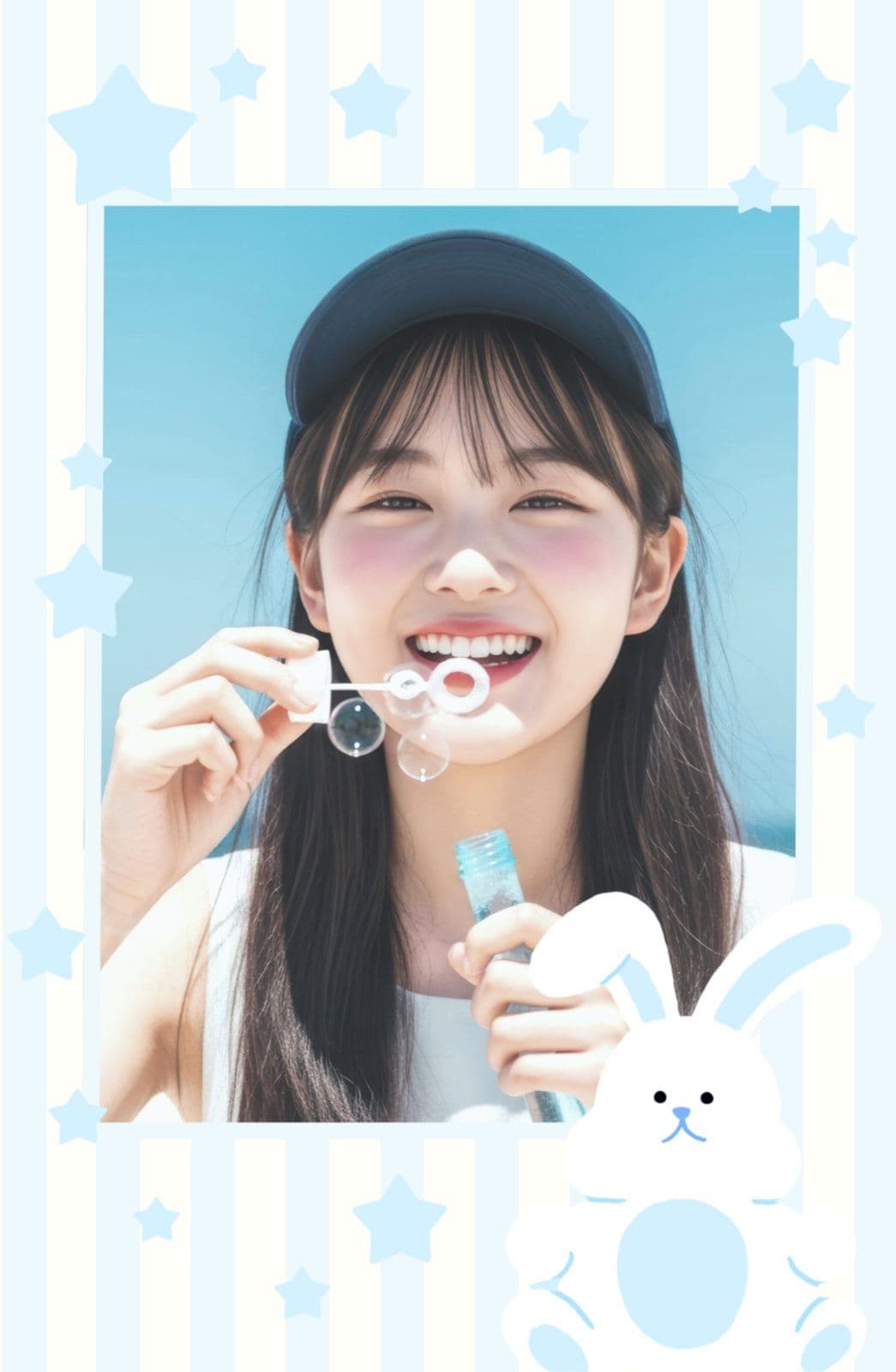 파스텔톤의 귀여운 토끼와 별 포토카드