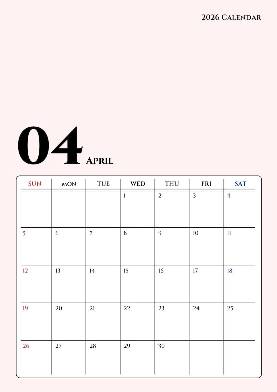 4월 달력 캘린더 다이어리 일정