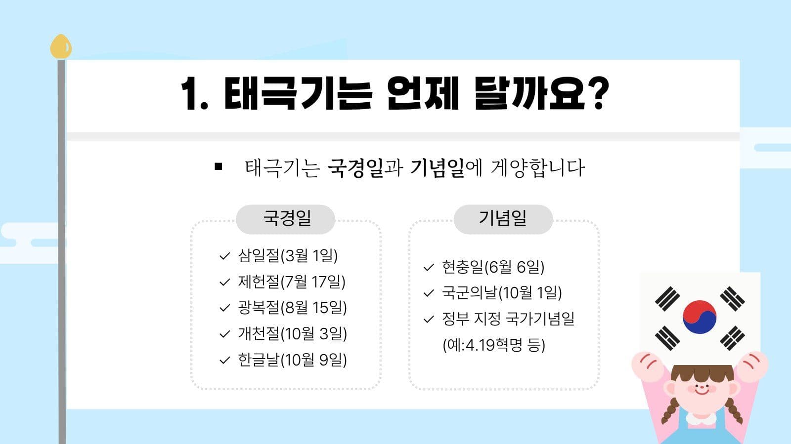 하늘 태극기 게양법 교육