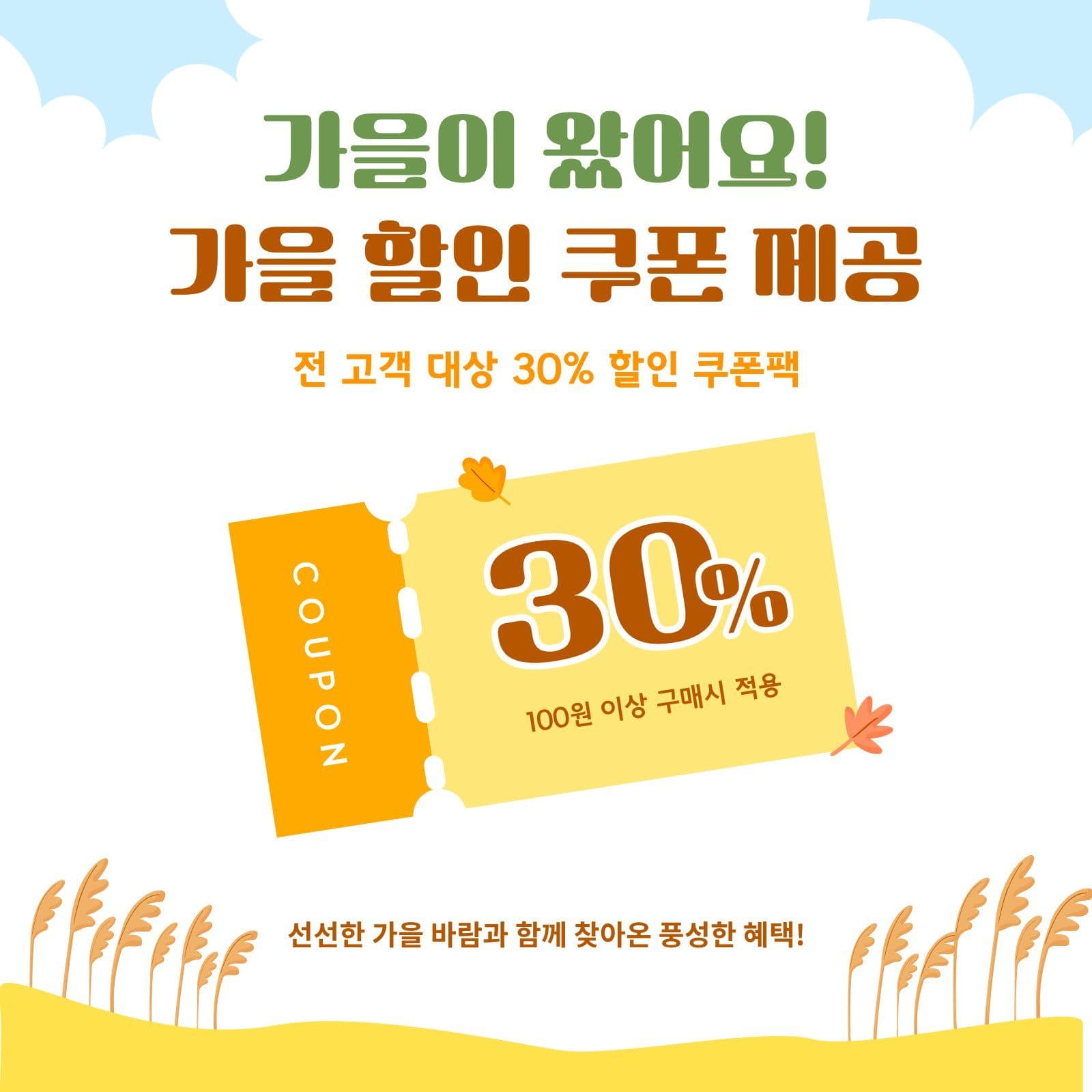 갈대 풍경 가을 프로모션 할인 카드뉴스 템플릿