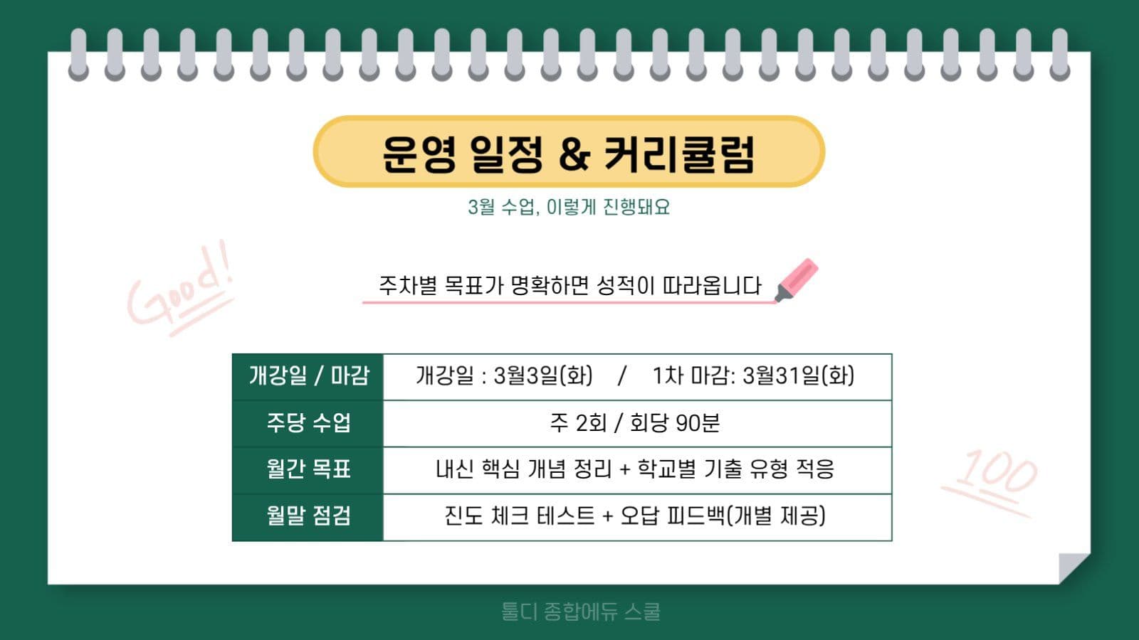 녹색의 아기자기한 학원 새학기 OT