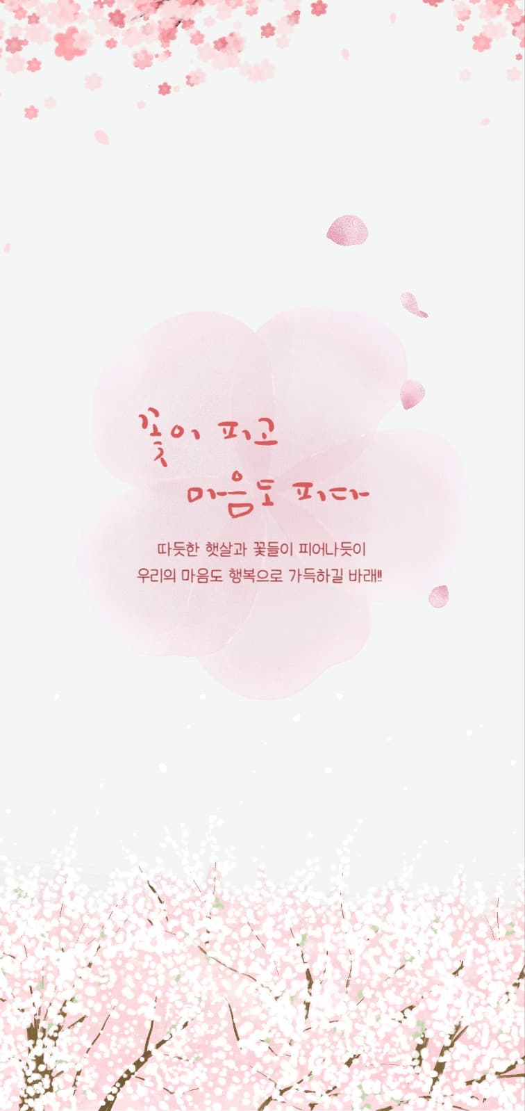 분홍 귀여운 벚꽃 봄 인사말 폰 배경