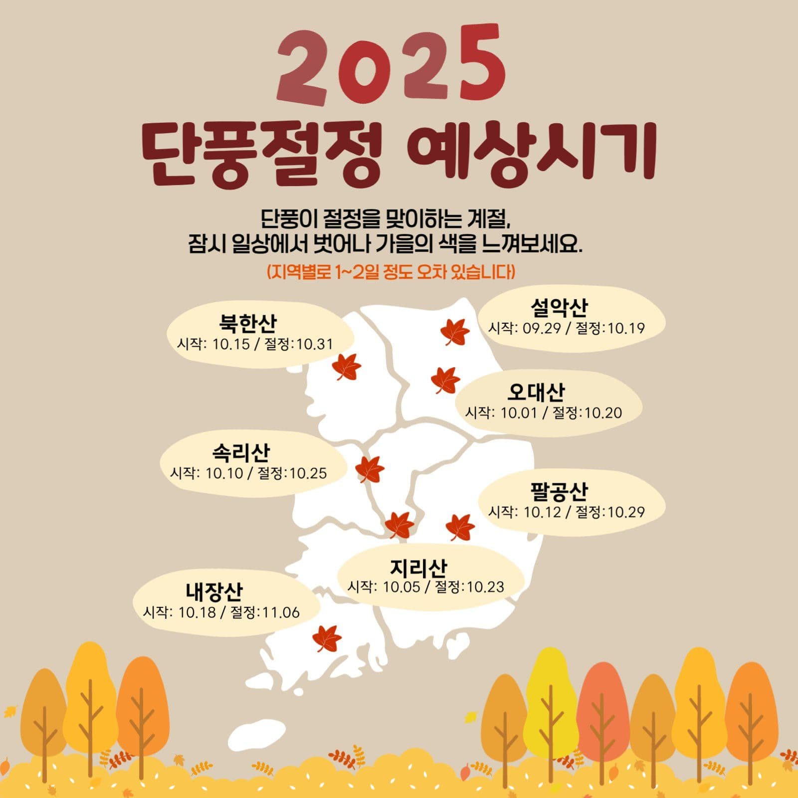 2025 단풍 절정 예상시기 안내