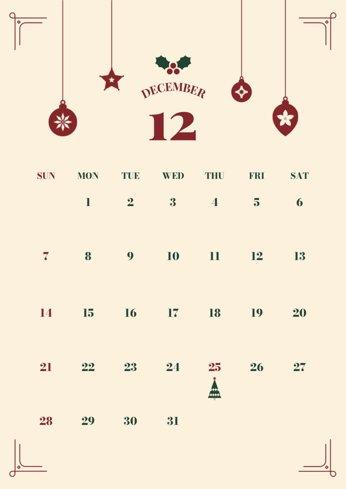 베이지 빈티지 12월 달력