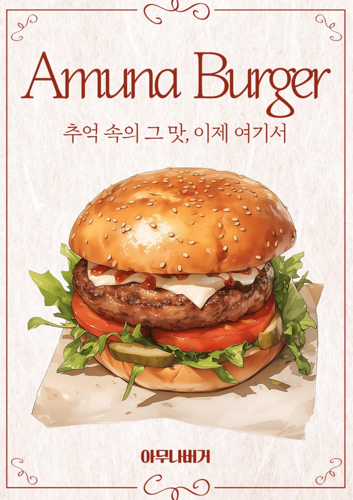 빈티지 느낌 햄버거 광고 포스터
