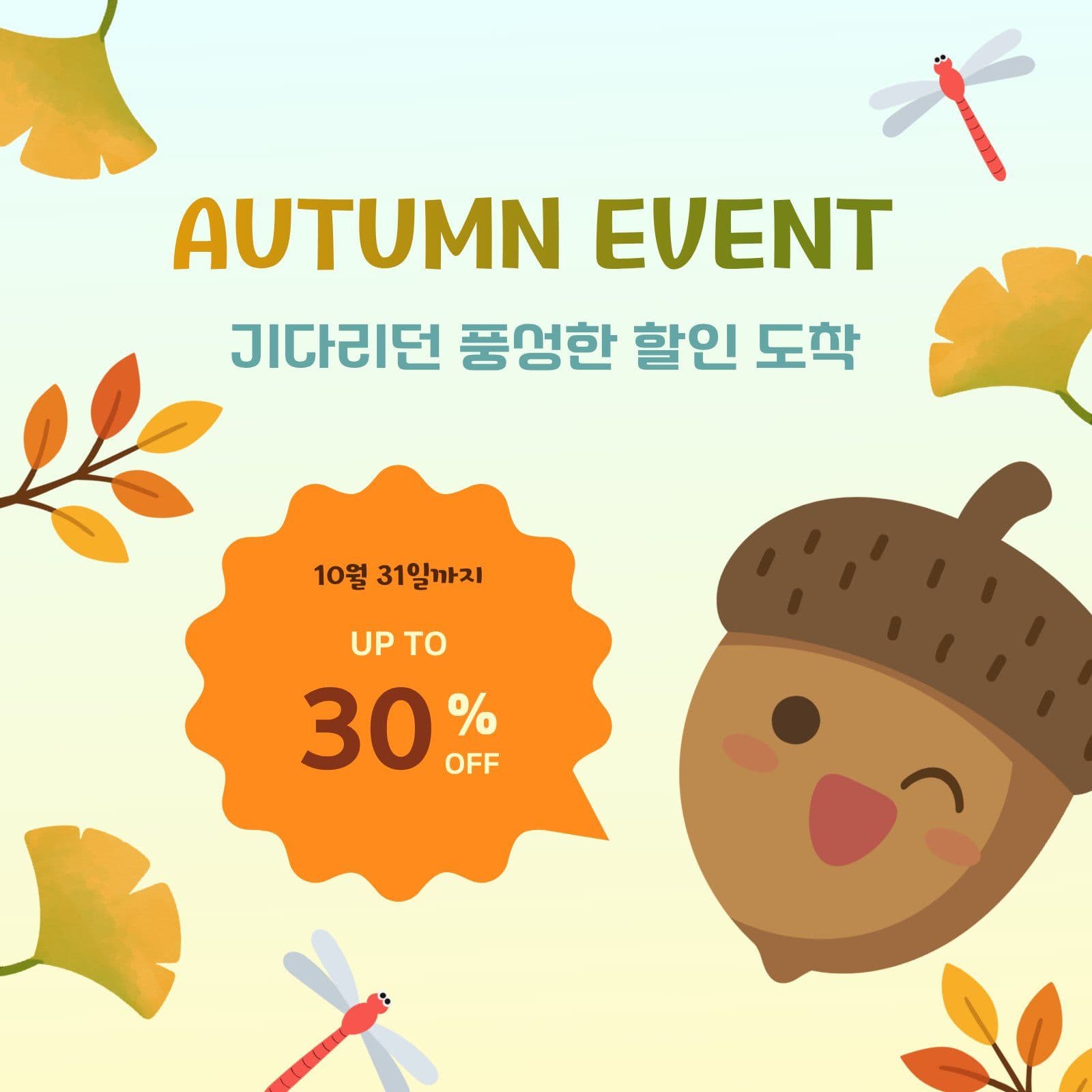 귀여운 도토리 가을 할인 이벤트 안내