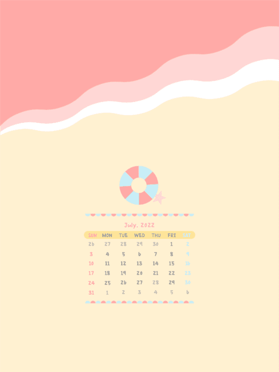 7월 달력 바다와 튜브 아이패드