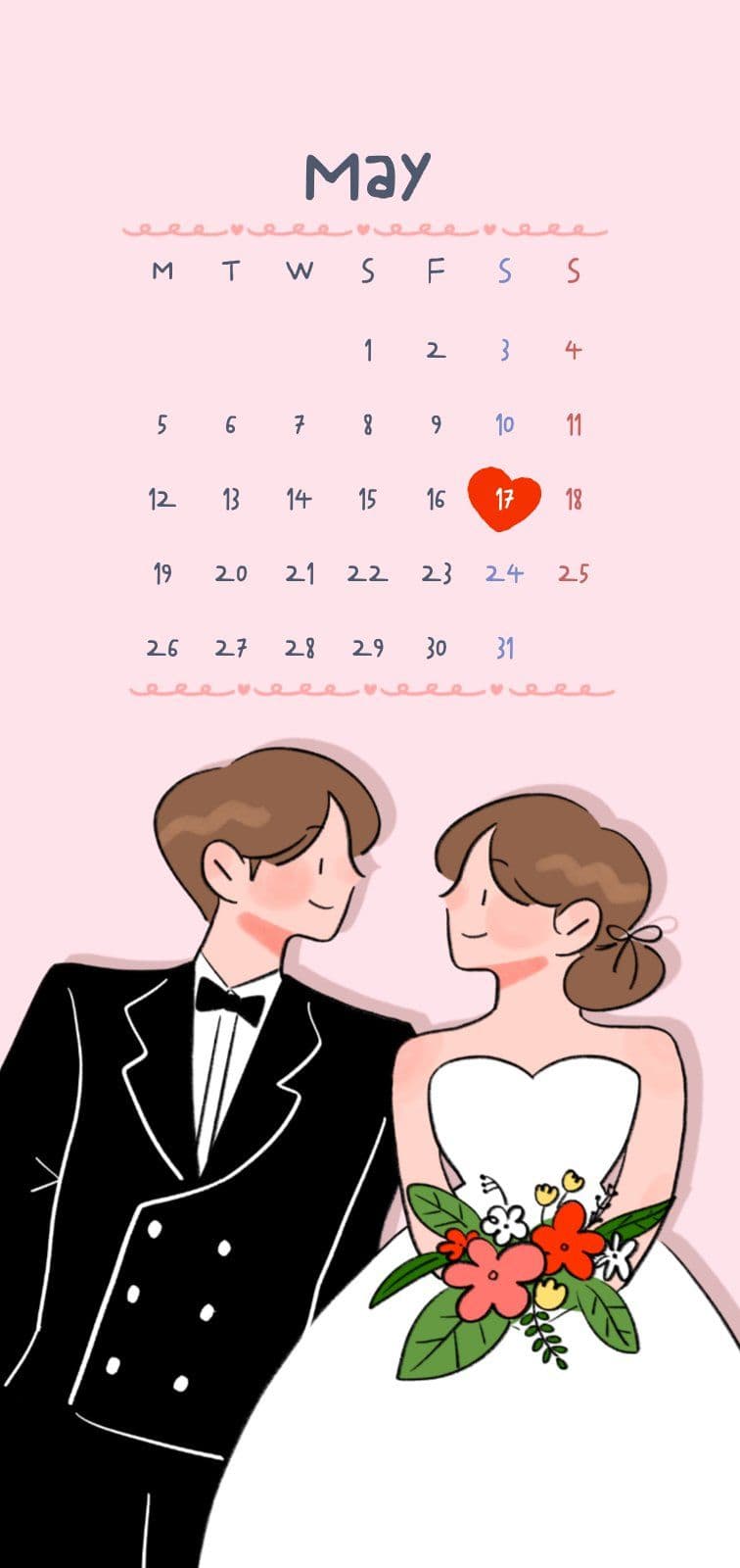 핑크 결혼기념일 배경화면 달력 템플릿