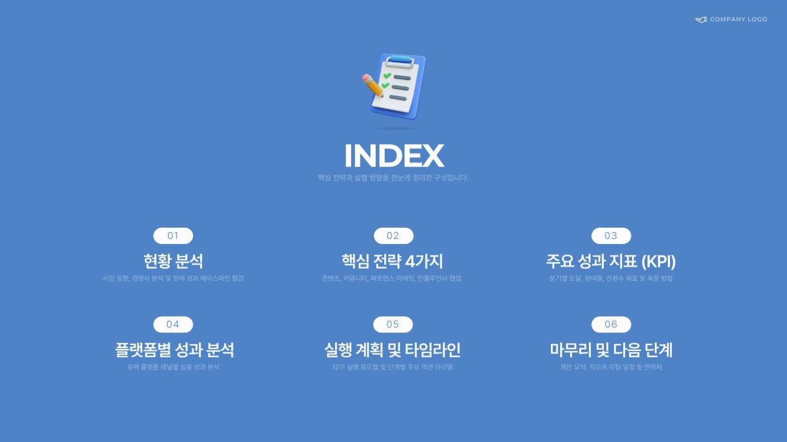 파란 깔끔한 비즈니스 보고서 PPT