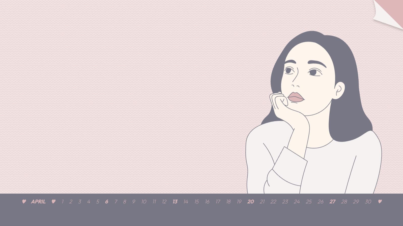 생각하는 여자 4월 달력 배경화면