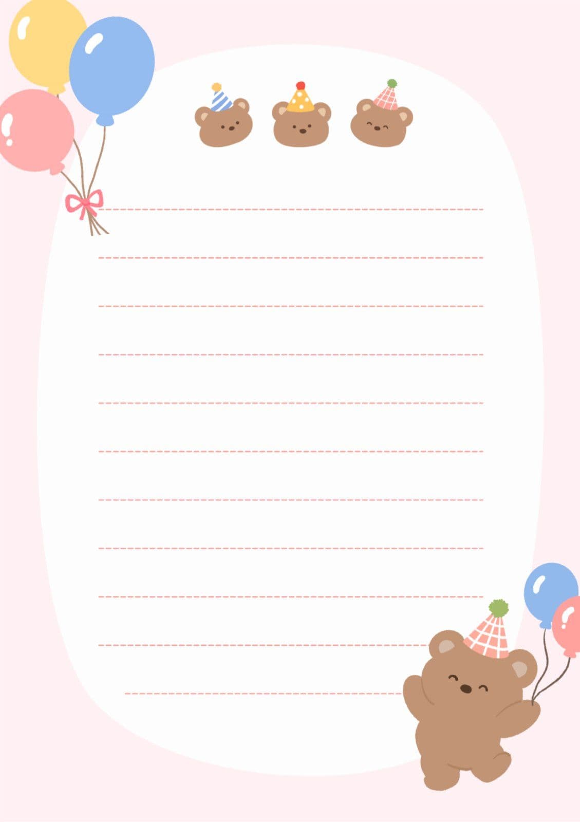 곰돌이 생일파티 편지지 풍선 템플릿