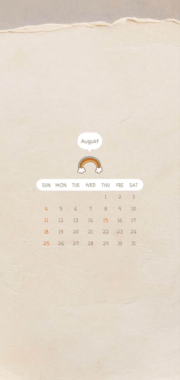 8월 달력 무지개 배경화면