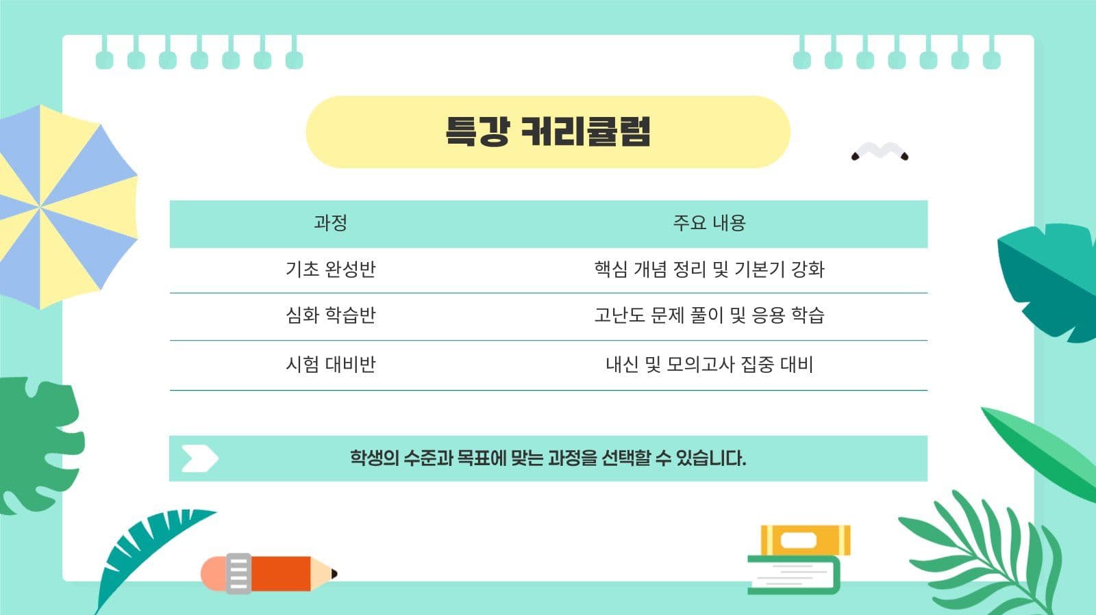 민트 여름 방학 학원 학교 특강 안내