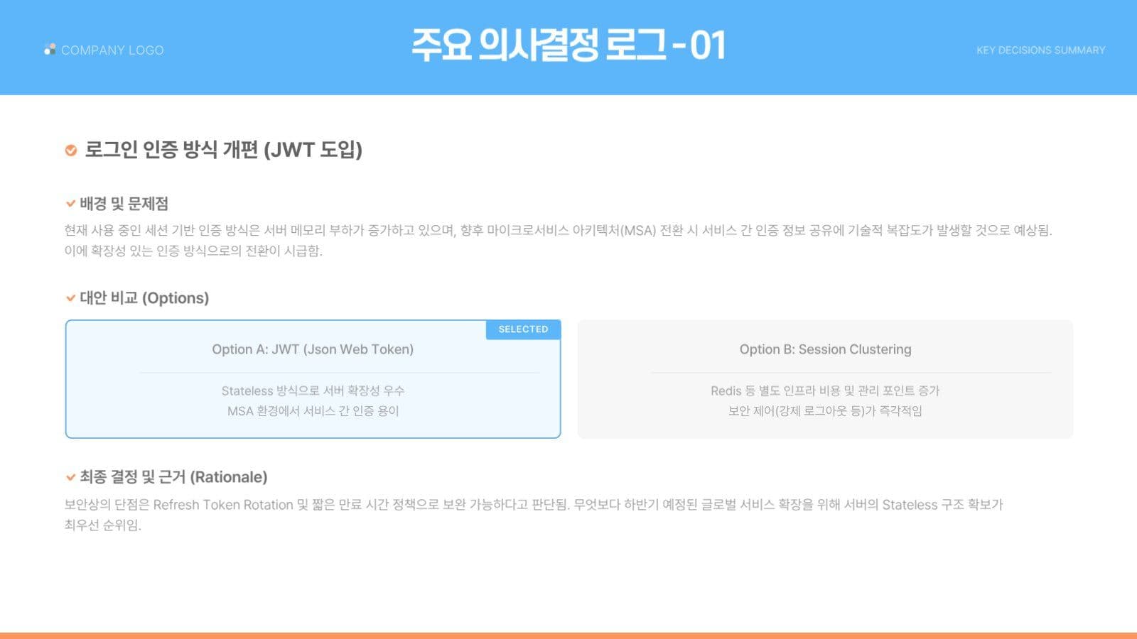 파랑 주황 깔끔한 비즈니스 회의록 