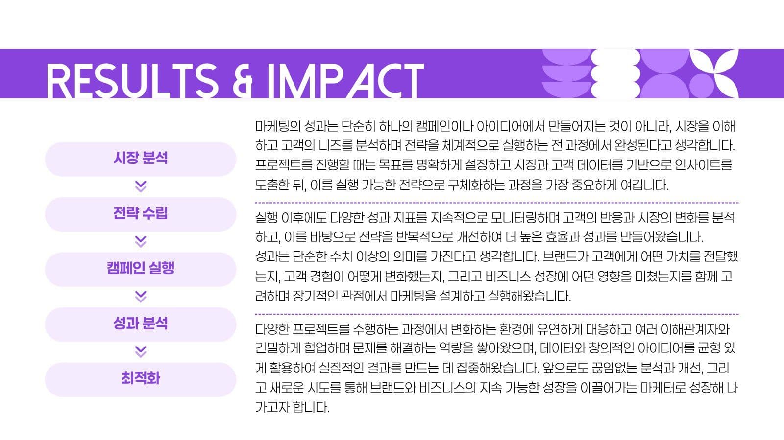 보라색 마케터 포트폴리오 프레젠테이션