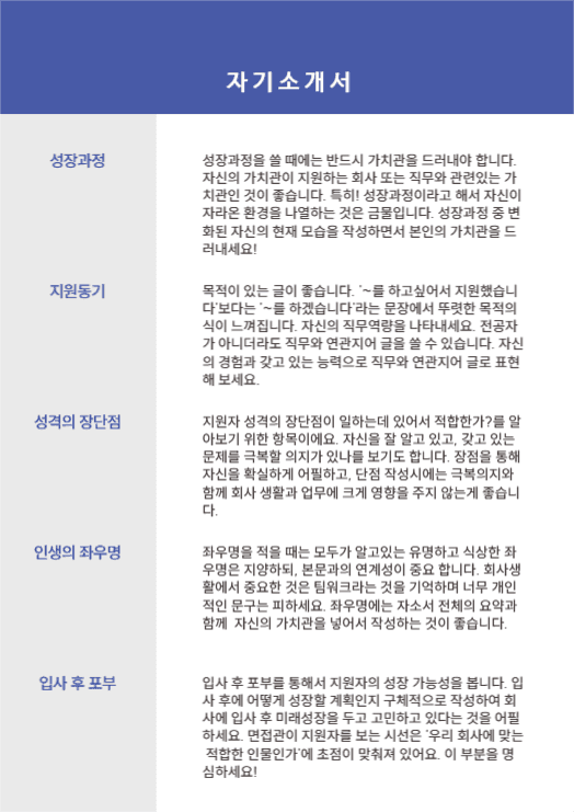 기본 이력서, 자소서