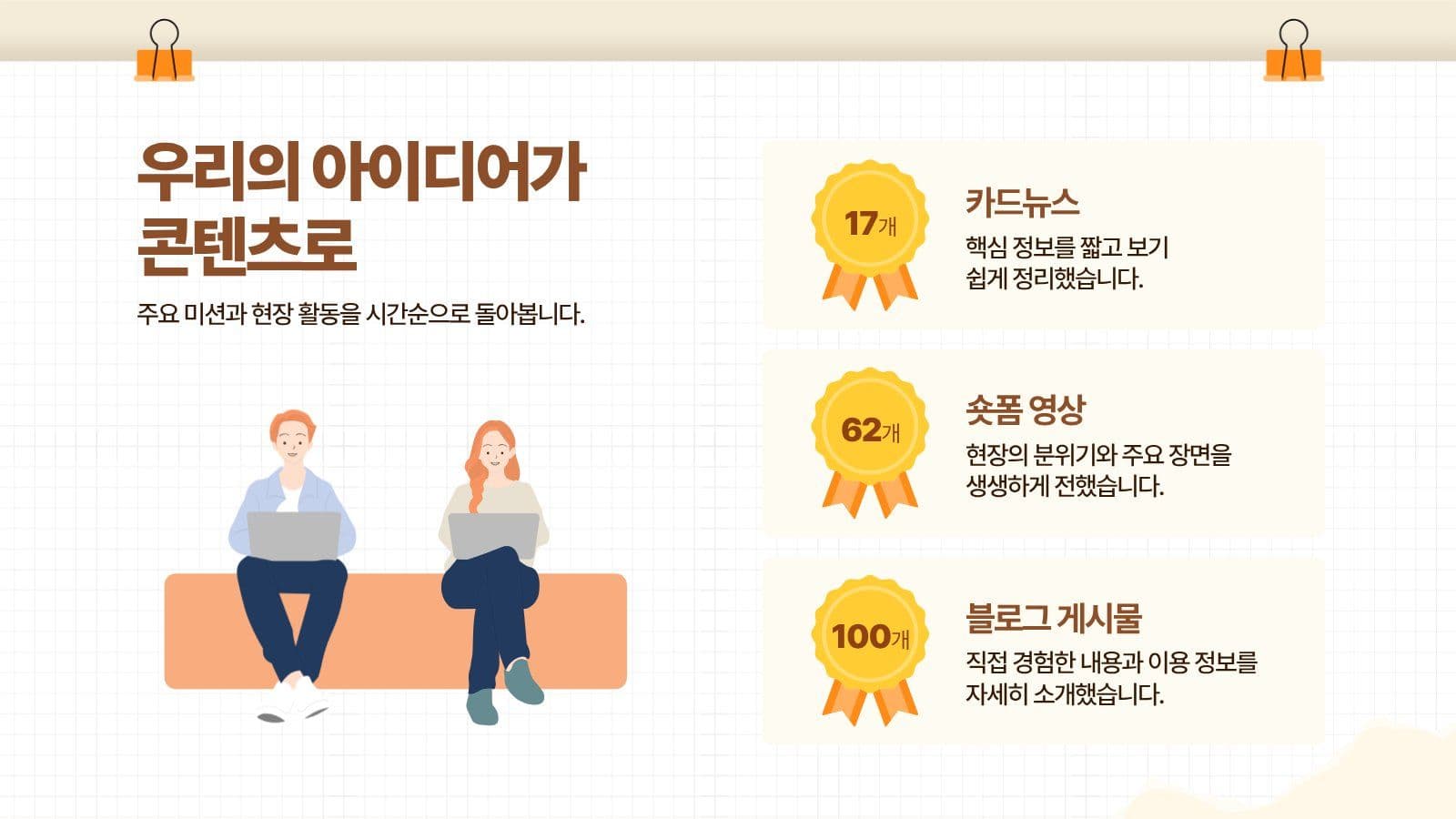 베이지색 서포터즈 활동 보고서 대학생 프레젠테이션 템플릿