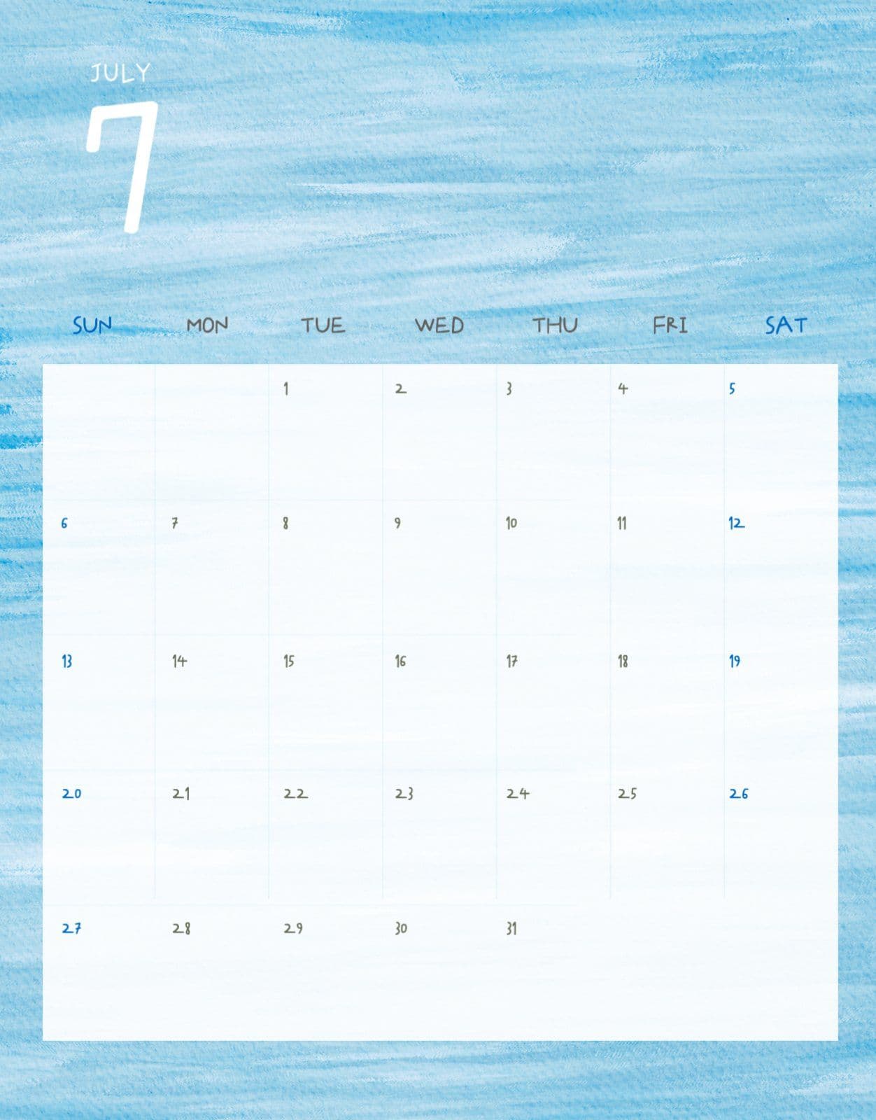 감성적인 7월 달력 플래너 굿노트