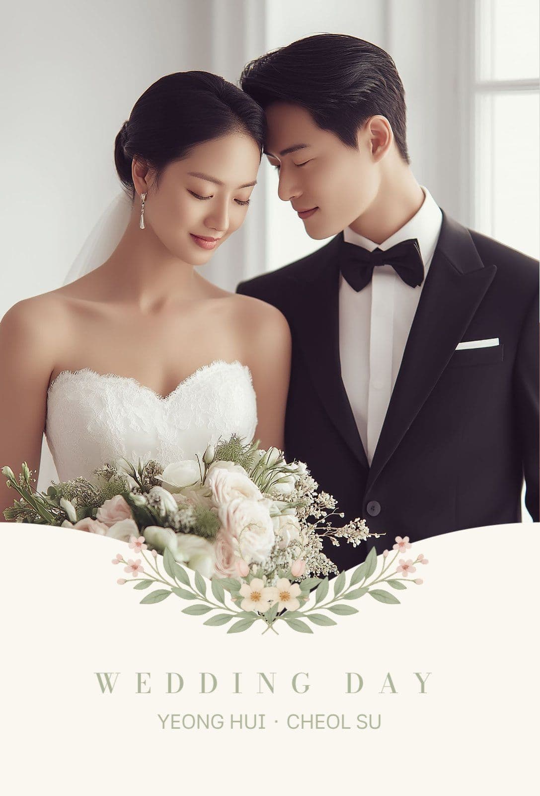 아이보리 꽃장식 청첩장
