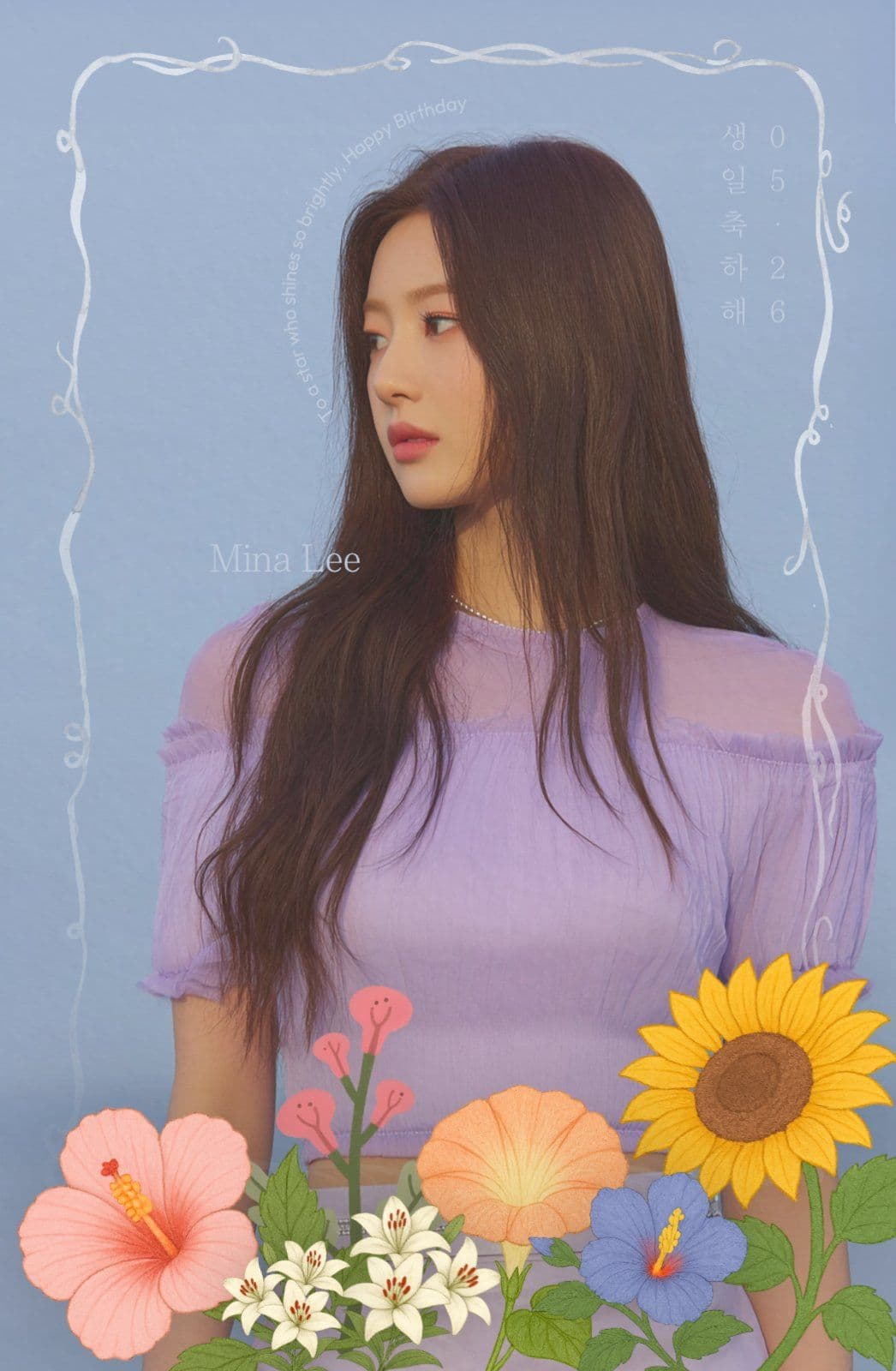리본 꽃프레임 생일 포토카드