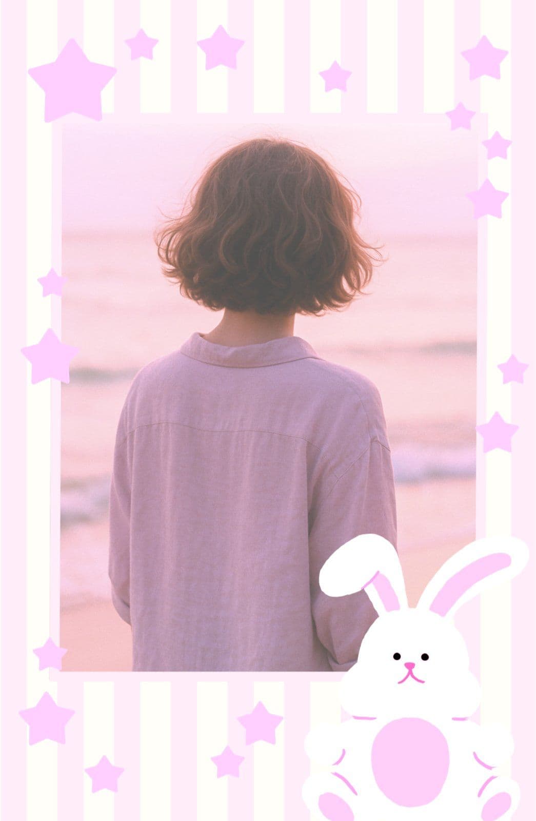 파스텔톤의 귀여운 토끼와 별 포토카드
