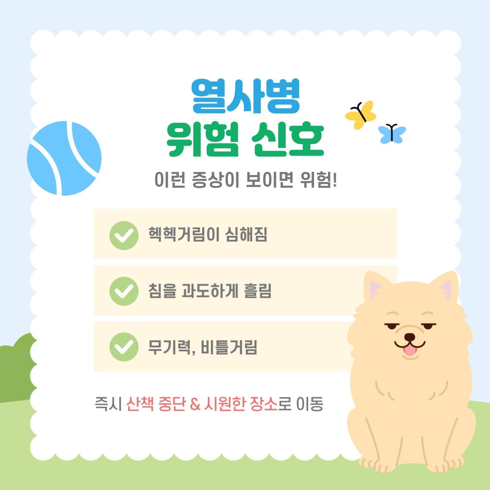 연두색 여름철 강아지 산책 안내