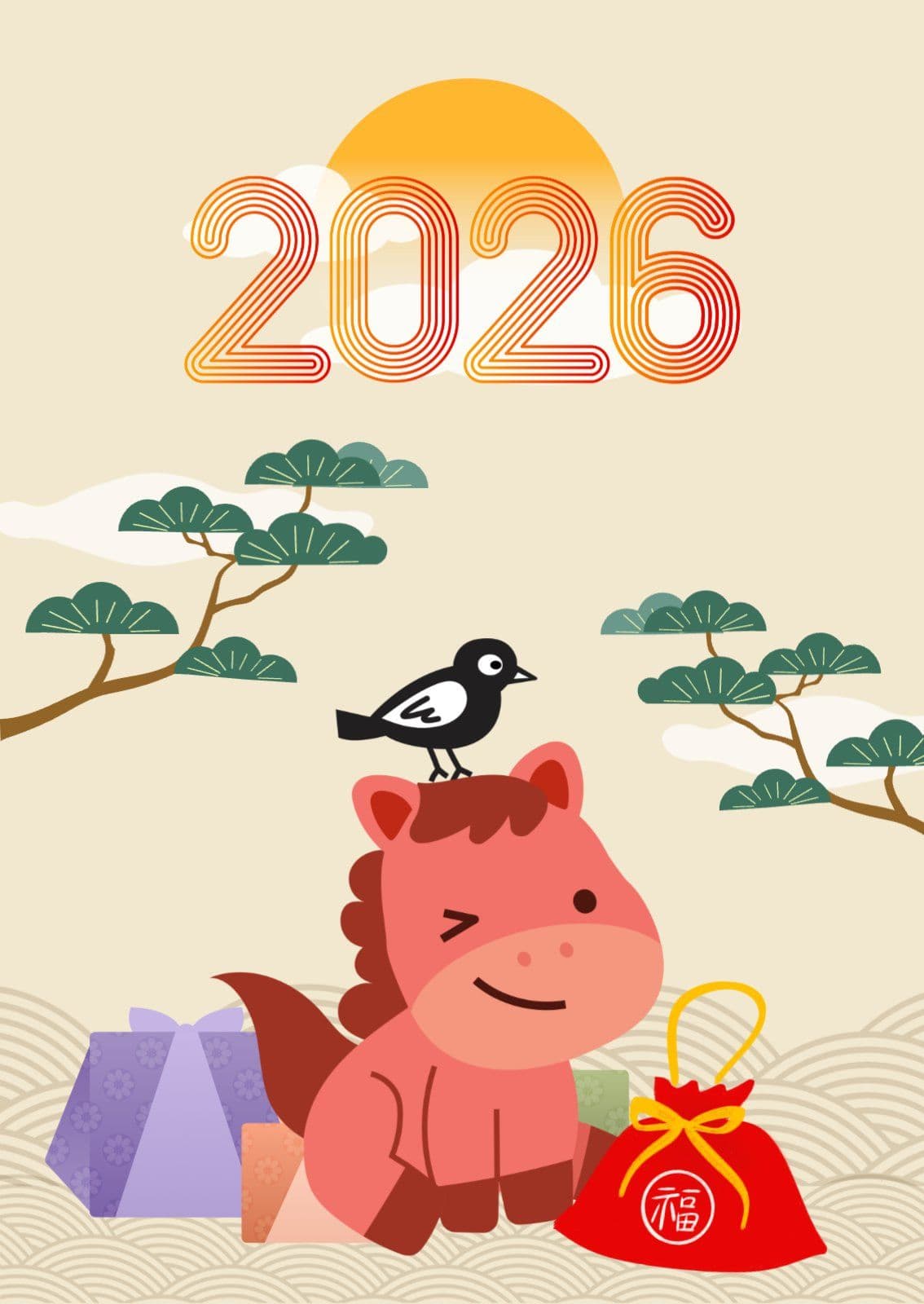 2026 붉은 말의 해 신년카드