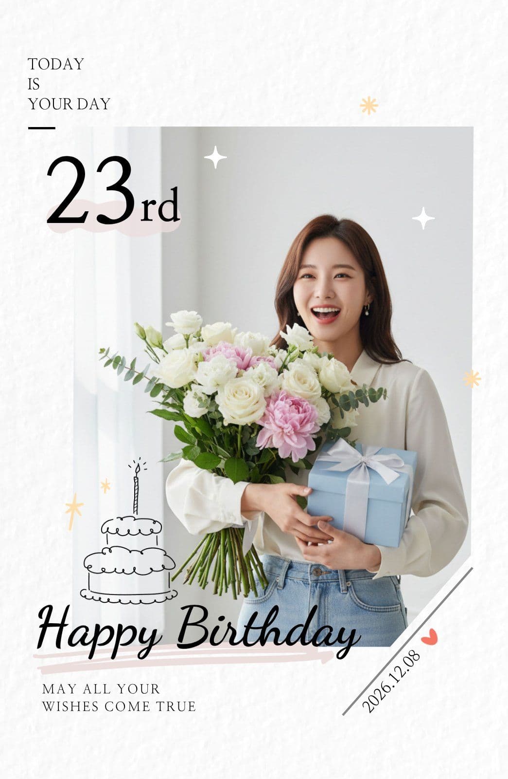 감성 미니멀 생일 포토카드
