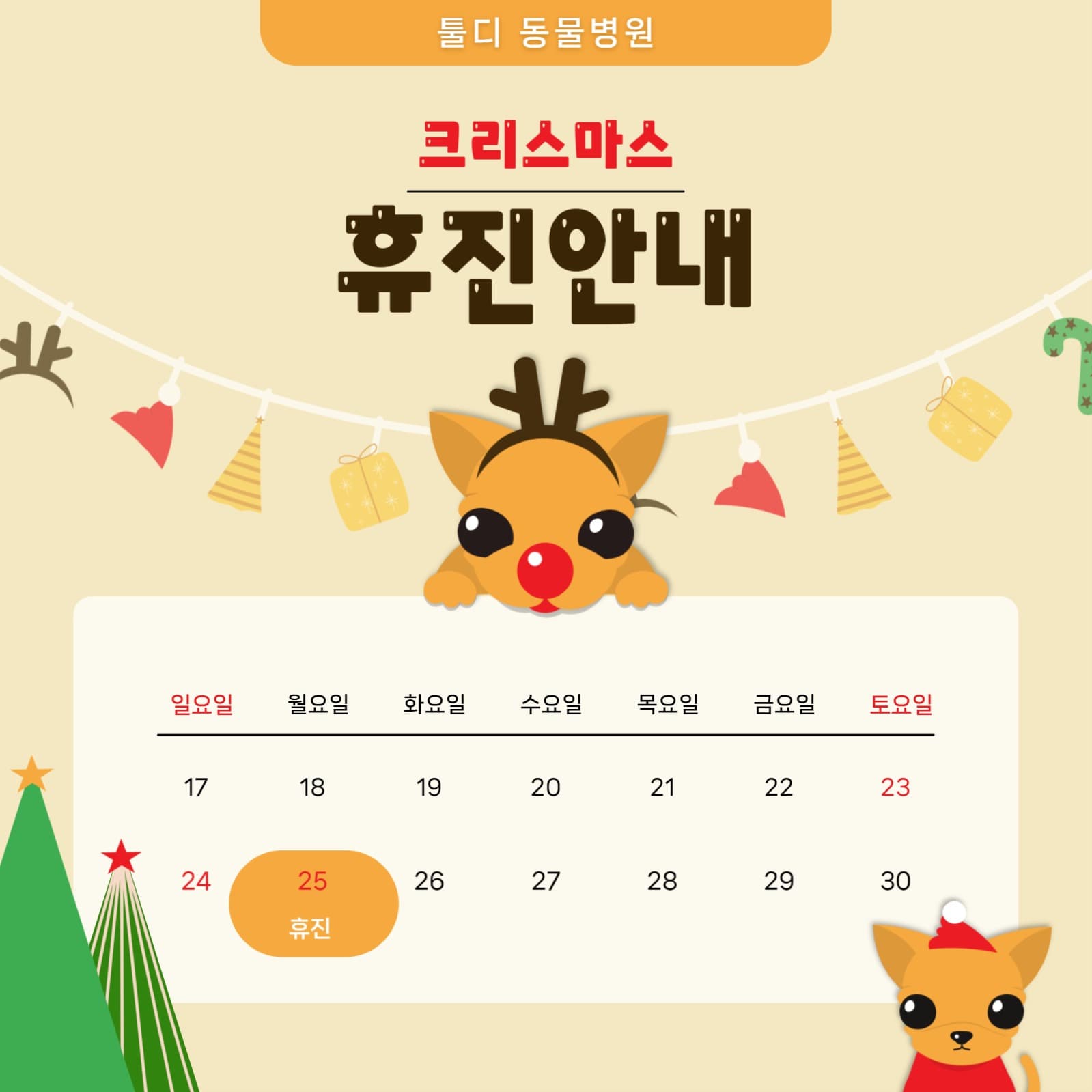 동물병원 크리스마스 휴진안내