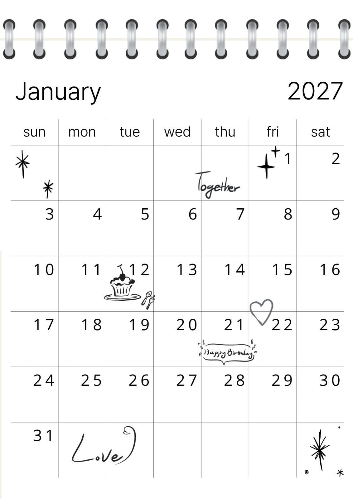 2027 월간 달력 포스터 먼슬리 템플릿