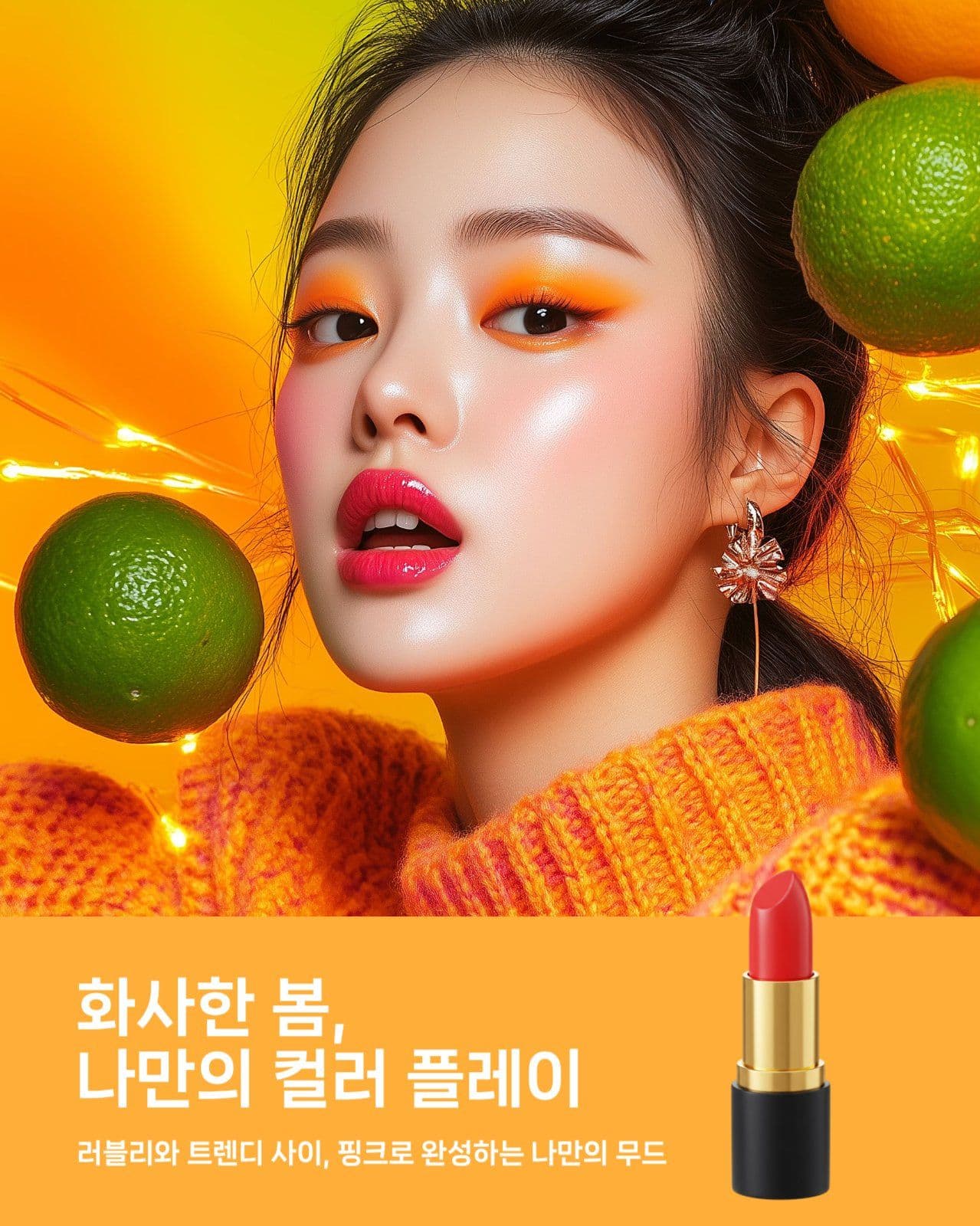 오렌지 컬러의 화장품 홍보 템플릿
