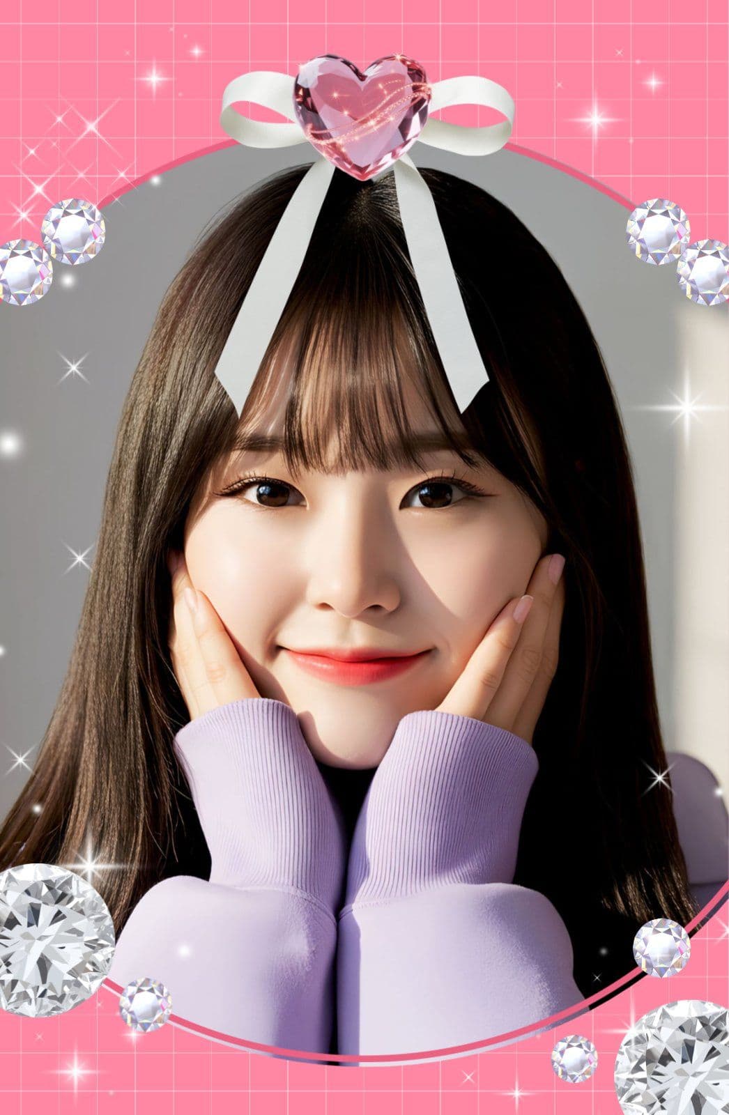 분홍 리본 보석 포토 프레임