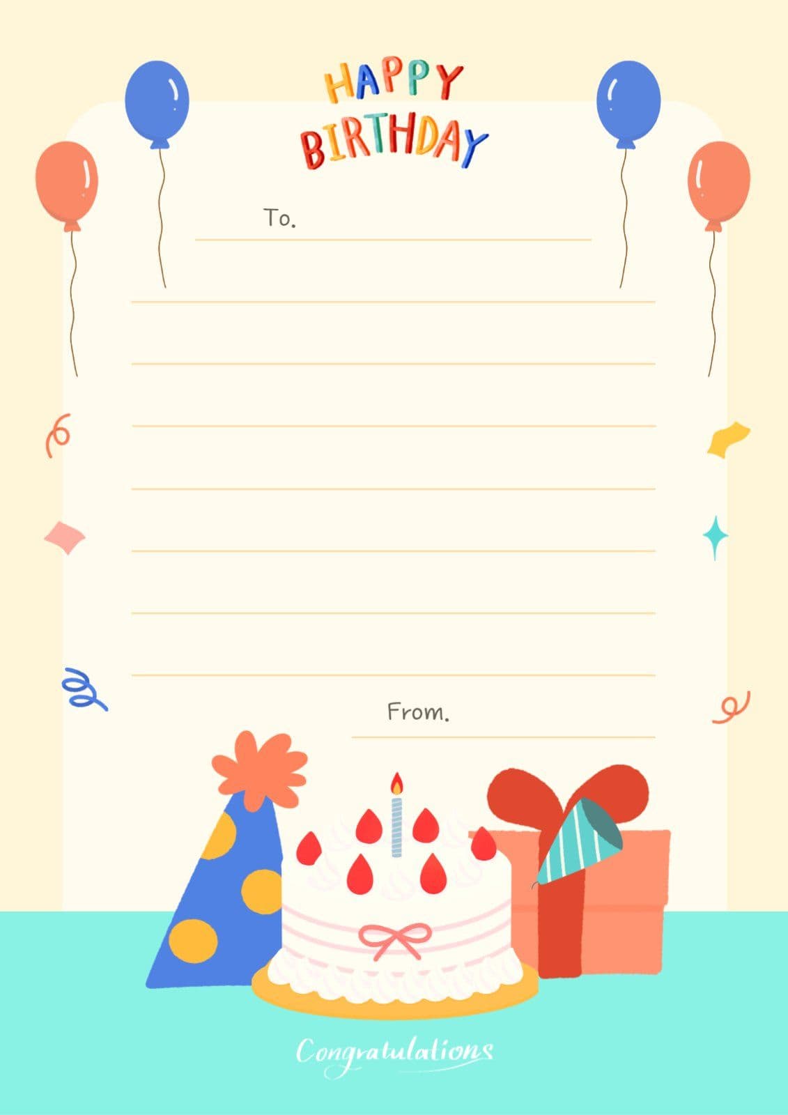 민트 노랑 생일 축하 편지지 