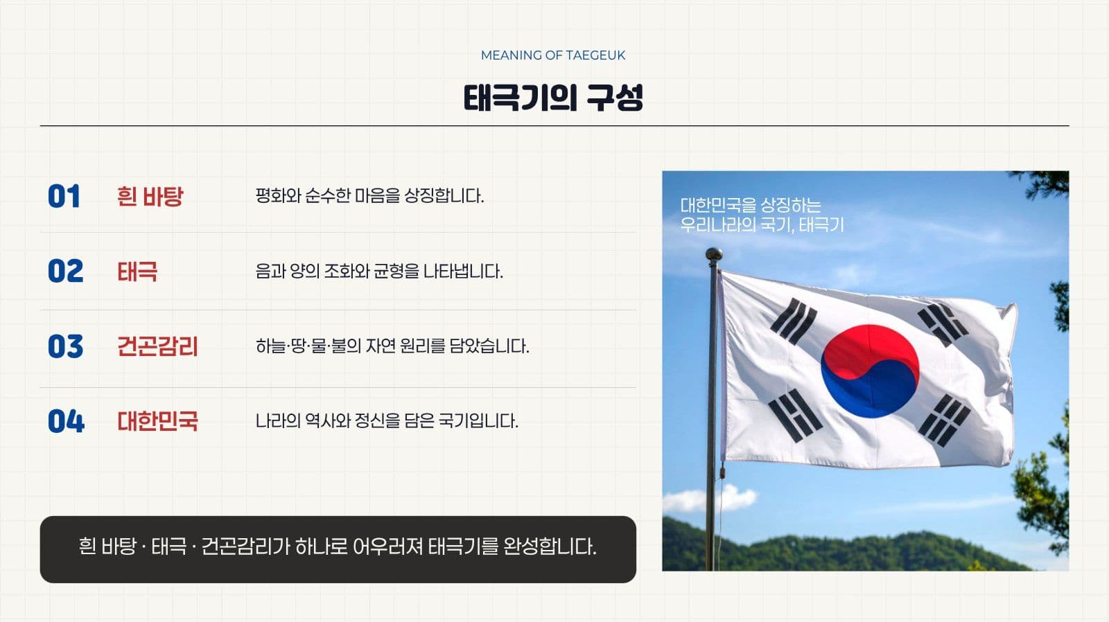 깔끔 태극기 의미와 상징 발표 자료