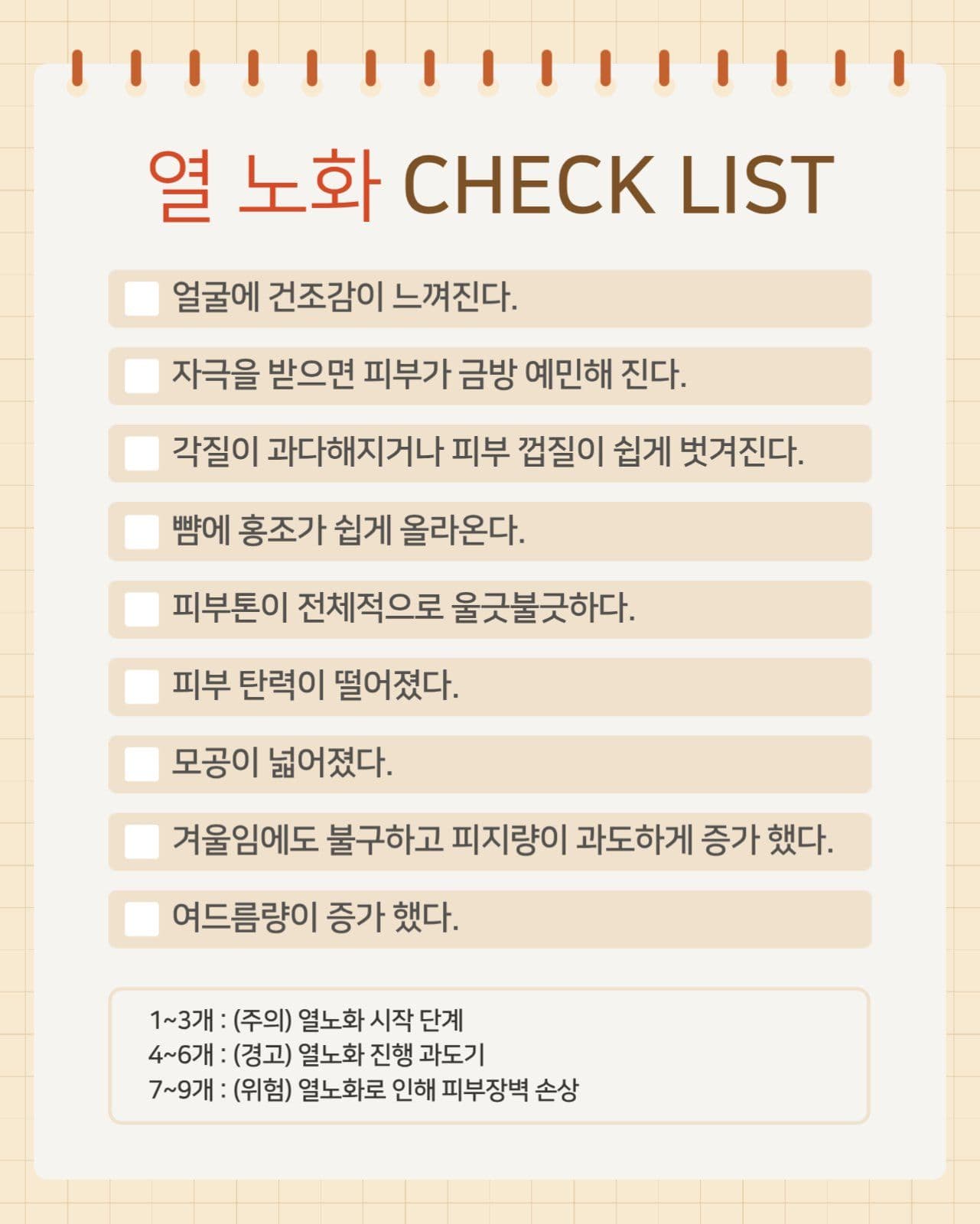 열 노화 체크 리스트