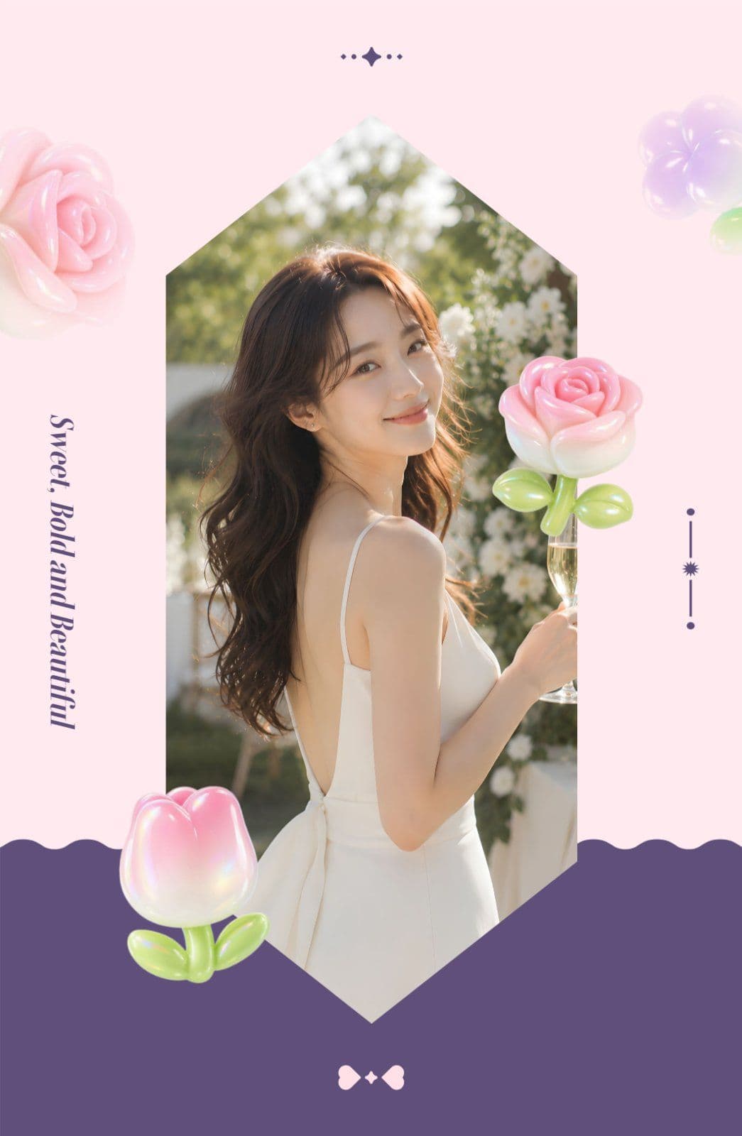 핑크 보라 플라워 포토카드 웨딩 템플릿
