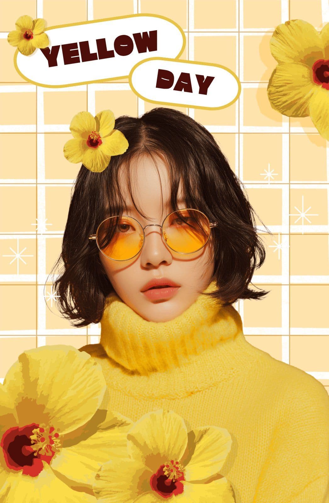 노란 꽃배경 포토카드 귀여운 템플릿