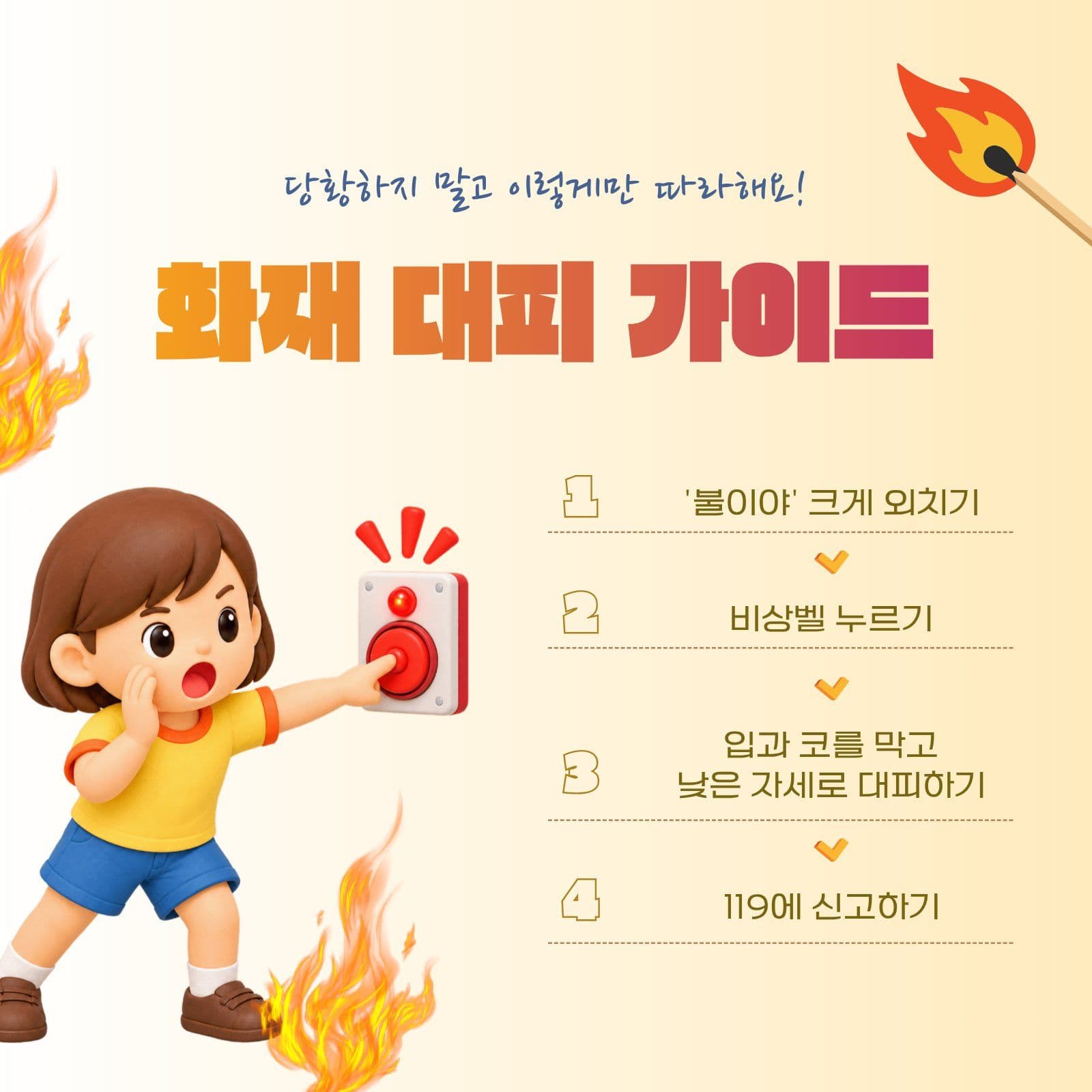 화재 대피 가이드 4단계 불조심