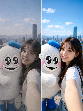 Old smartphone photos
into SNS & print quality